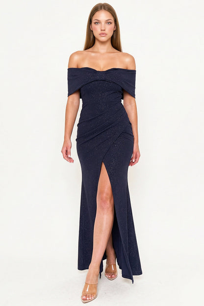 Symphony Dress - Glitter Bow Front Off The Shoulder Maxi Dress