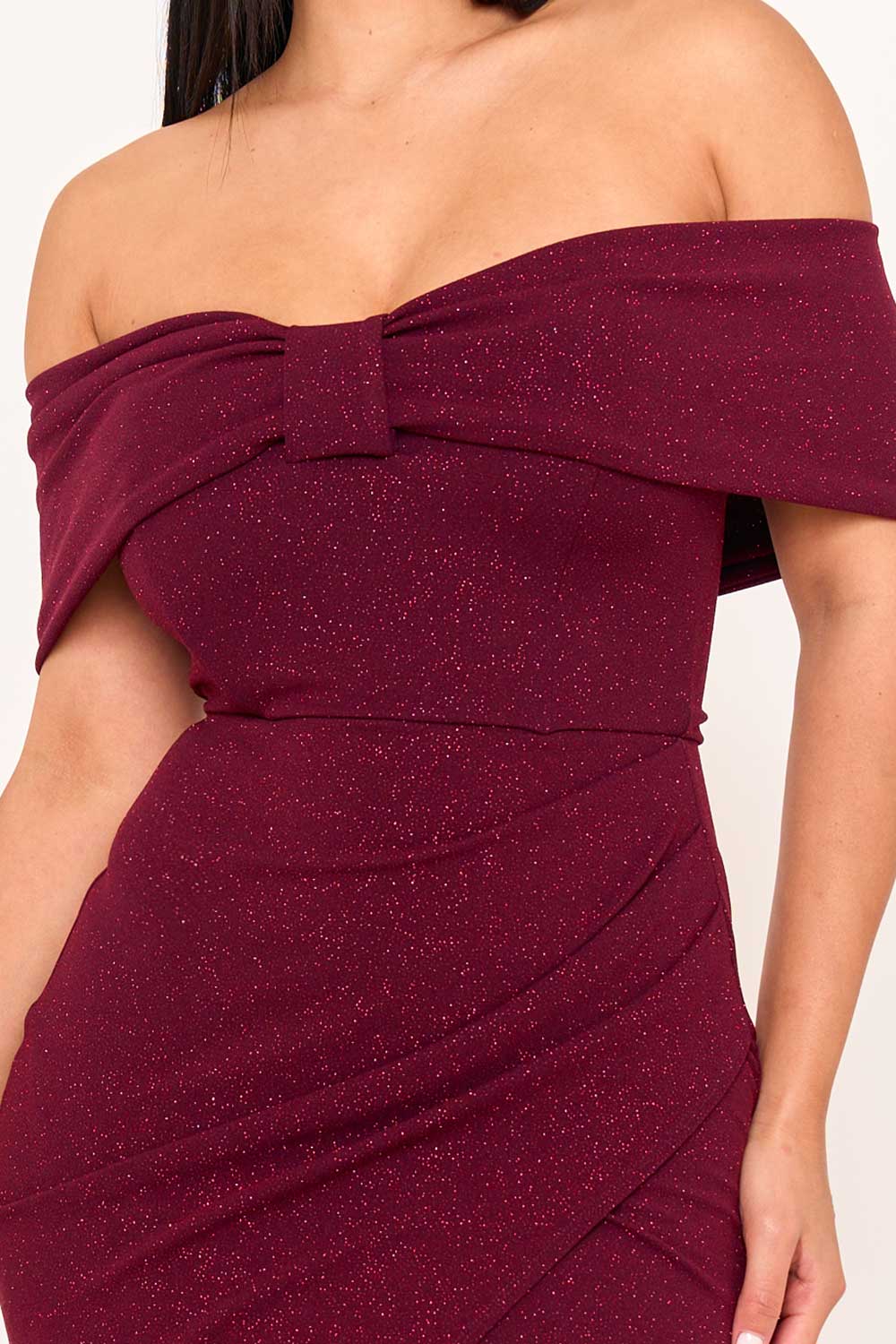 Symphony Dress - Glitter Bow Front Off The Shoulder Maxi Dress