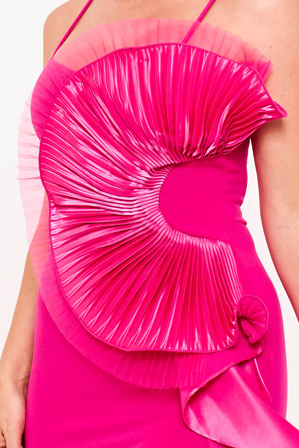 Symphony Dress - Tulle Mesh Folded Ruffle On The Side Maxi Dress