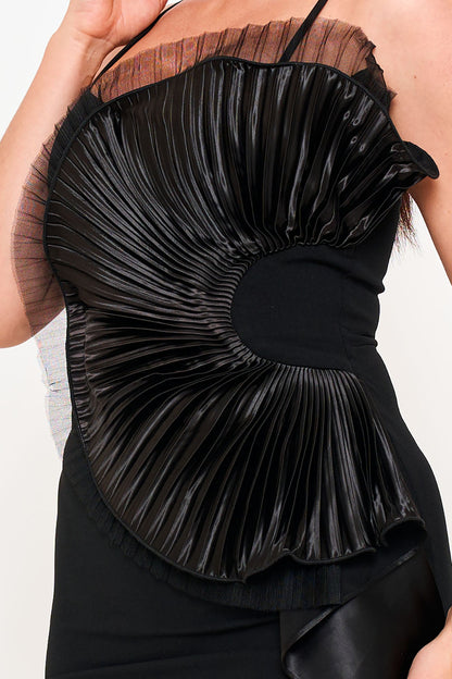 Symphony Dress - Tulle Mesh Folded Ruffle On The Side Maxi Dress