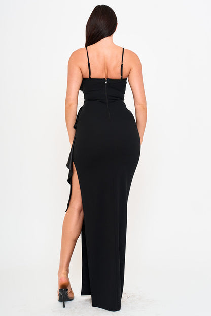 Symphony Dress - Tulle Mesh Folded Ruffle On The Side Maxi Dress
