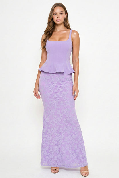 Symphony Dress - Lace Skirt Peplum Maxi Dress