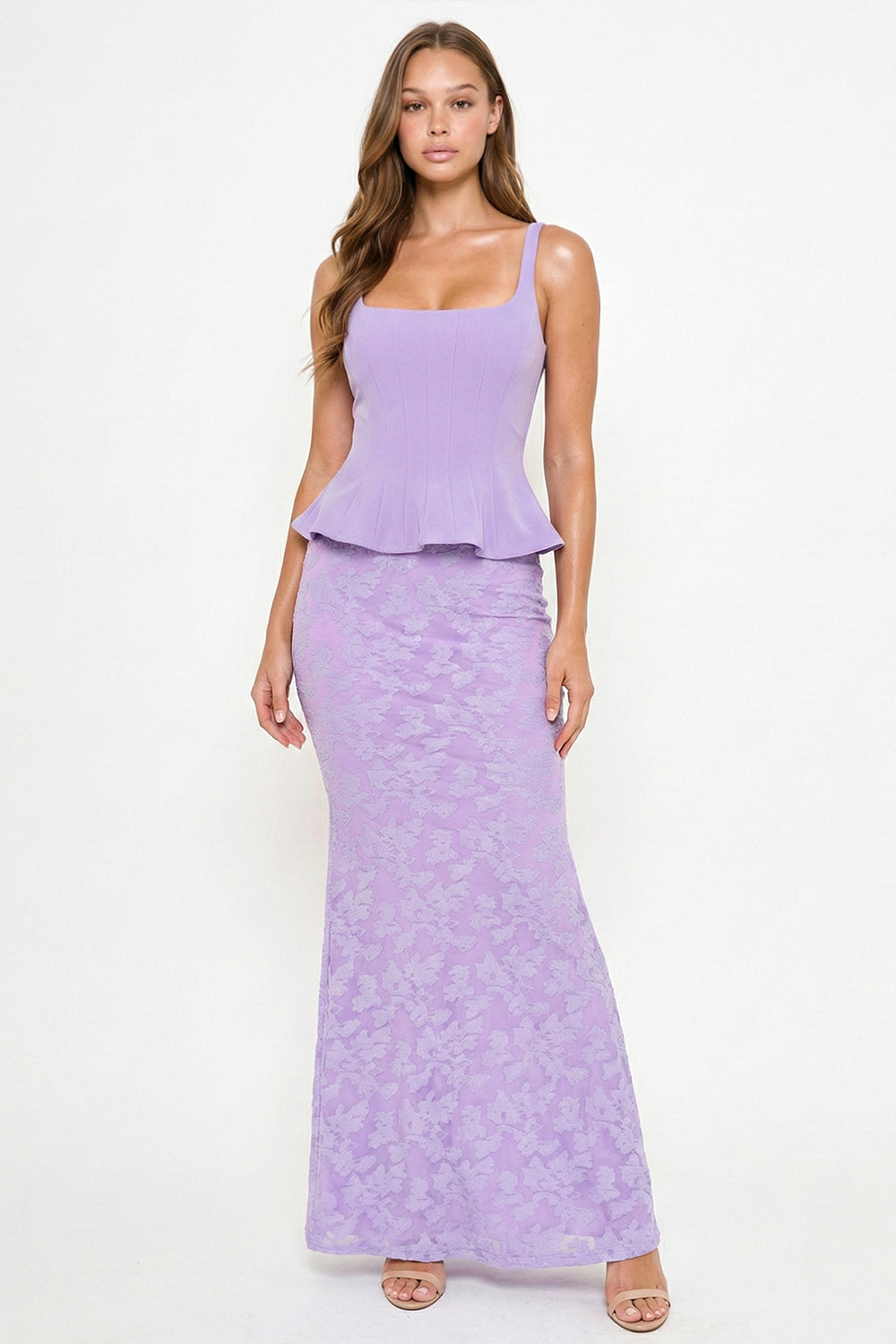 Symphony Dress - Lace Skirt Peplum Maxi Dress