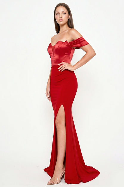 Symphony Dress - Satin Top With Overlay Mesh Maxi Dress