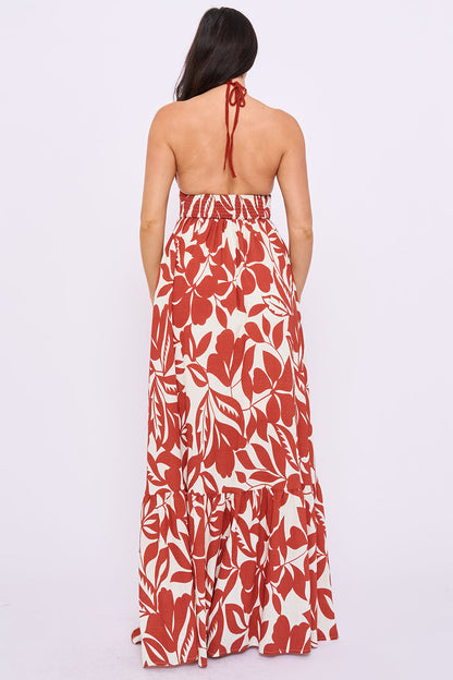 Symphony Dress - Crochet Halter Top With Printed Maxi Dress