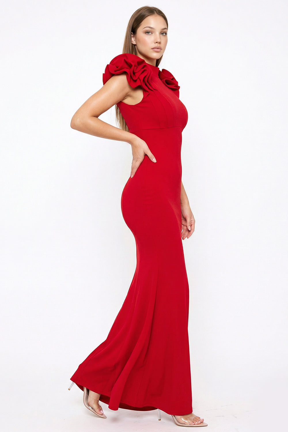 Symphony Dress - Techno Crepe Ruffle Detail Maxi Dress
