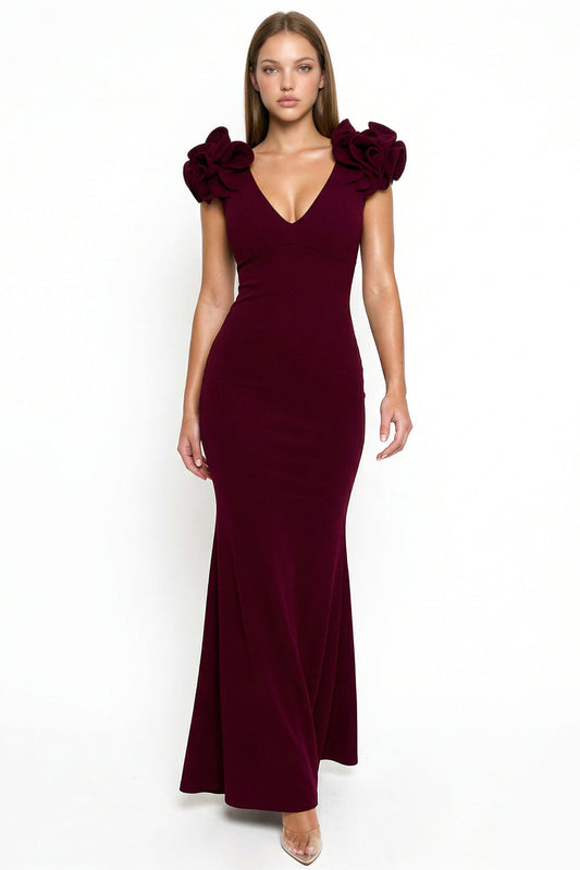 Symphony Dress - Techno Crepe Ruffle Detail Maxi Dress