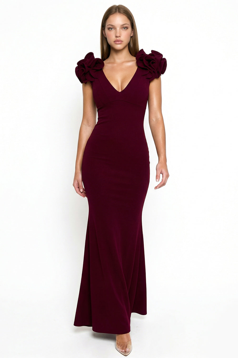 Symphony Dress - Techno Crepe Ruffle Detail Maxi Dress