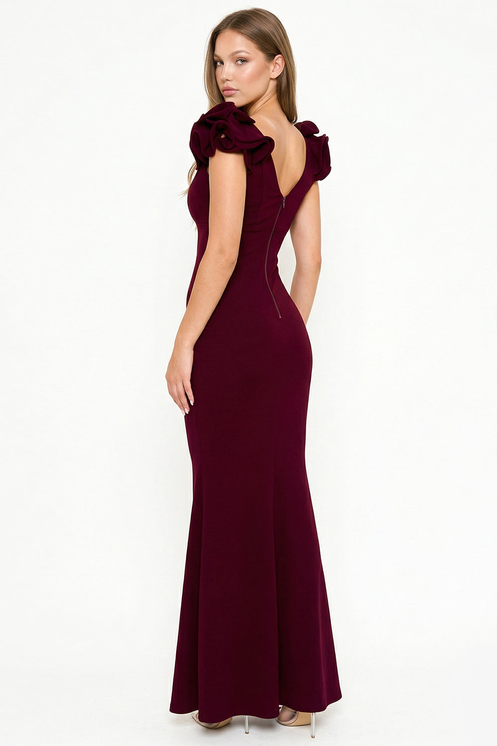 Symphony Dress - Techno Crepe Ruffle Detail Maxi Dress