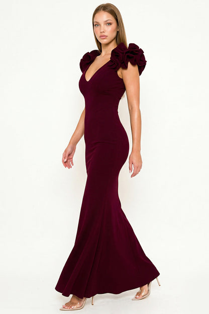 Symphony Dress - Techno Crepe Ruffle Detail Maxi Dress