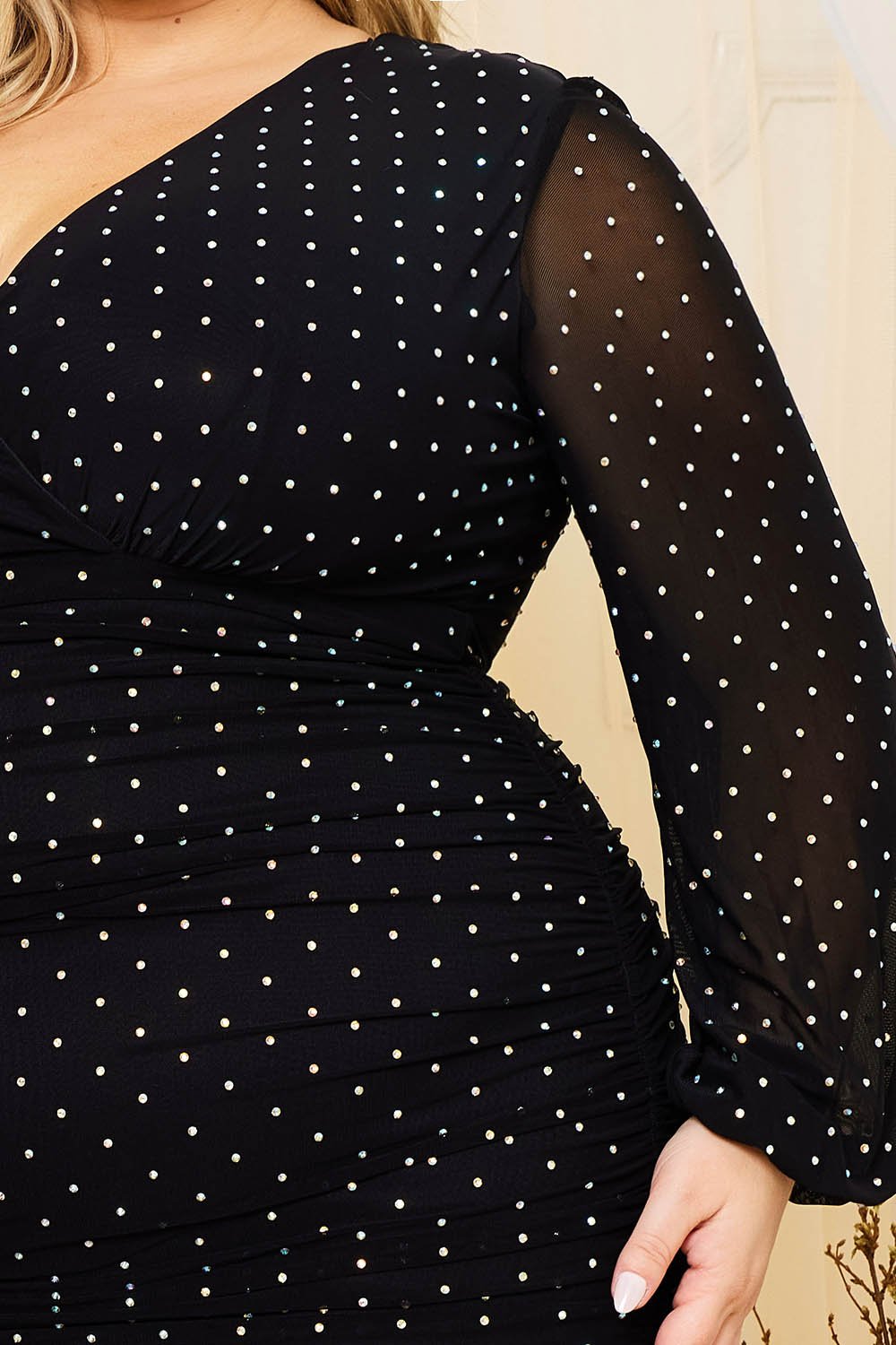 Symphony Dress - Rhinestone On Mesh Plus Size Night Out Mini Dress