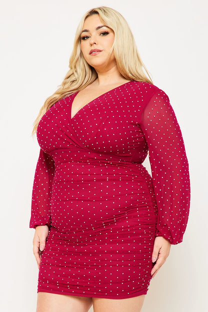 Symphony Dress - Rhinestone On Mesh Plus Size Night Out Mini Dress