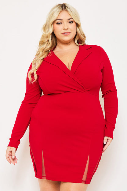 Symphony Dress - Open Back Collar Front Plus Size Night Out Mini Dress