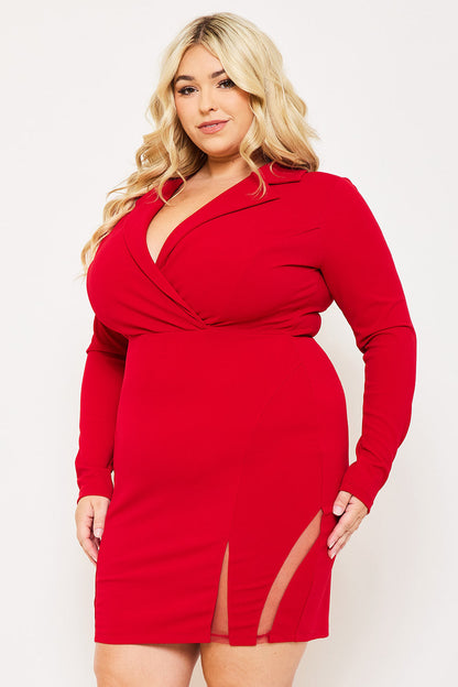 Symphony Dress - Open Back Collar Front Plus Size Night Out Mini Dress