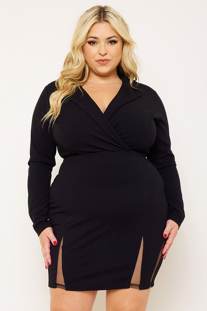 Symphony Dress - Open Back Collar Front Plus Size Night Out Mini Dress