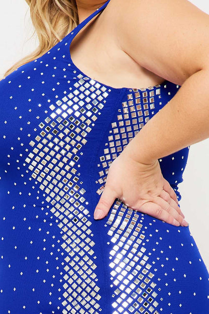 Symphony Dress - Square Rhinestone On The Side Plus Size Night Out Midi Dress