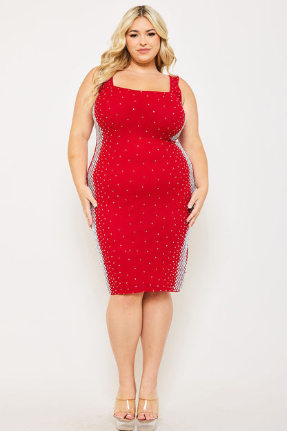 Symphony Dress - Square Rhinestone On The Side Plus Size Night Out Midi Dress