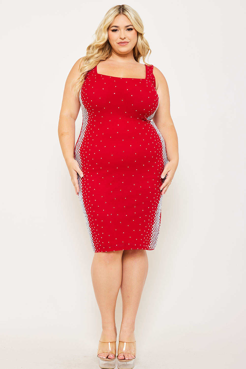 Symphony Dress - Square Rhinestone On The Side Plus Size Night Out Midi Dress