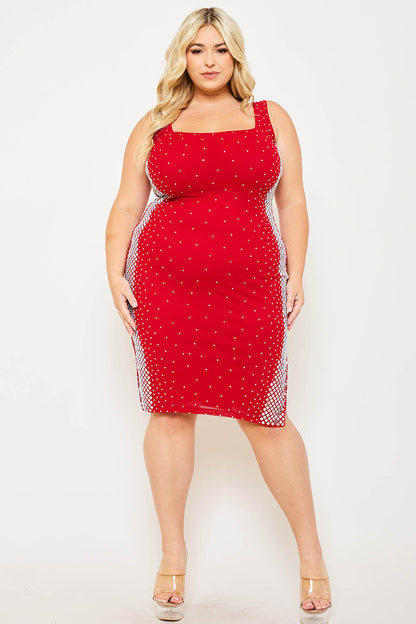 Symphony Dress - Square Rhinestone On The Side Plus Size Night Out Midi Dress