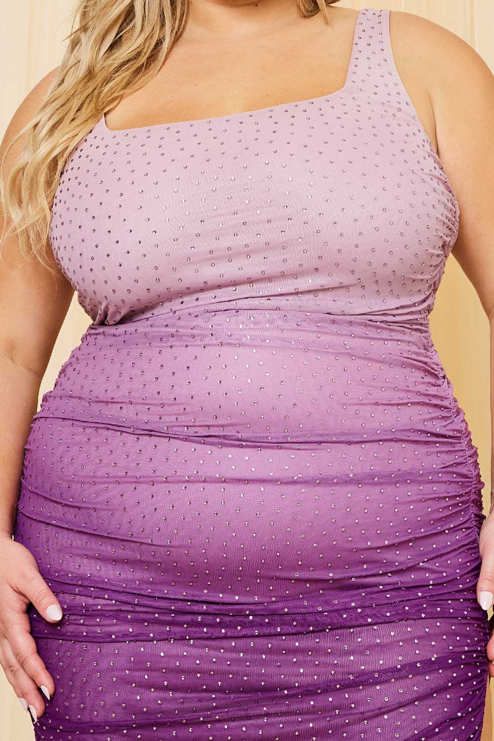Symphony Dress - Rhinestone Ruched Slinky Plus Size Night Out Maxi Dress