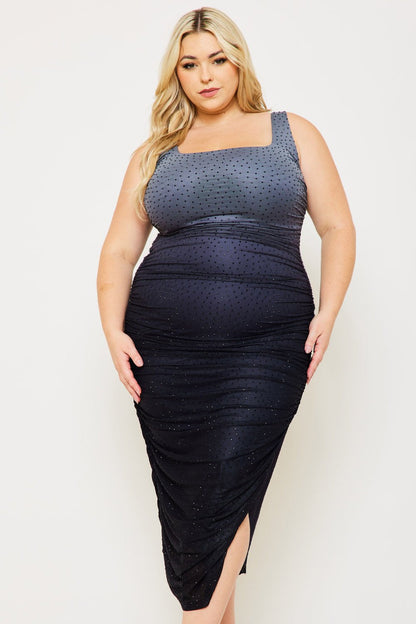 Symphony Dress - Rhinestone Ruched Slinky Plus Size Night Out Maxi Dress