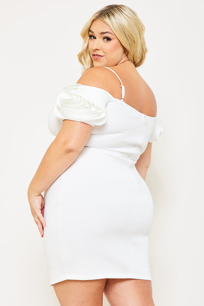 Symphony Dress - Flower Oblique On Sleeve Plus Size Night Out Mini Dress