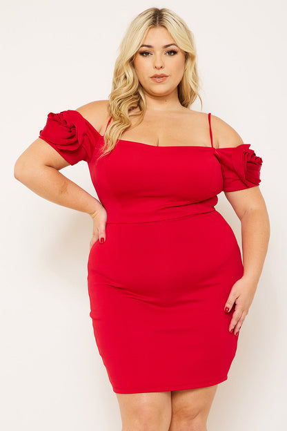 Symphony Dress - Flower Oblique On Sleeve Plus Size Night Out Mini Dress