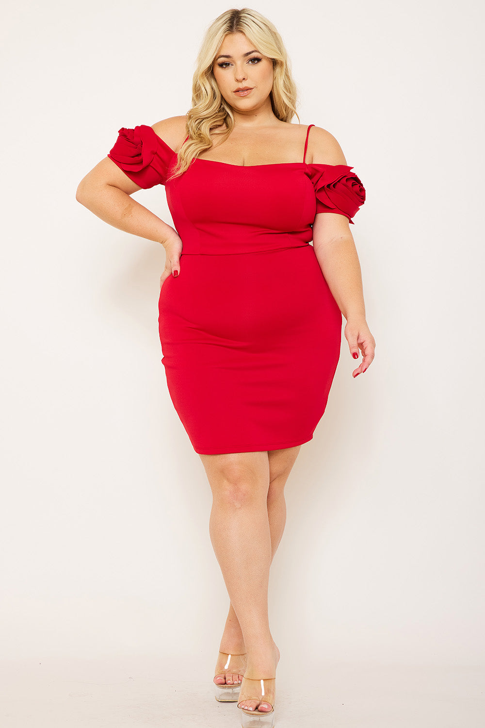 Symphony Dress - Flower Oblique On Sleeve Plus Size Night Out Mini Dress