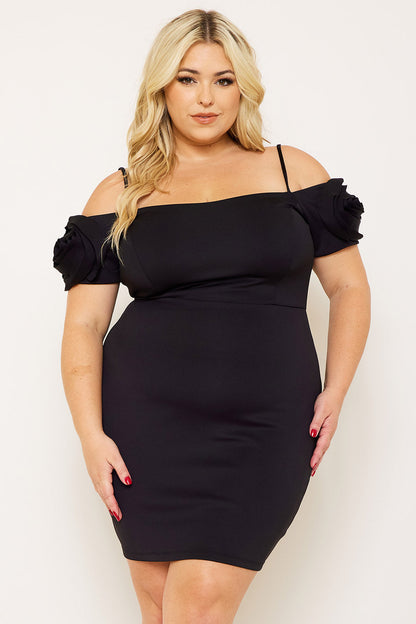 Symphony Dress - Flower Oblique On Sleeve Plus Size Night Out Mini Dress