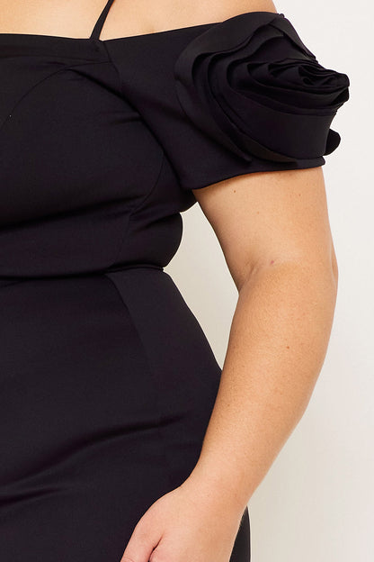 Symphony Dress - Flower Oblique On Sleeve Plus Size Night Out Mini Dress
