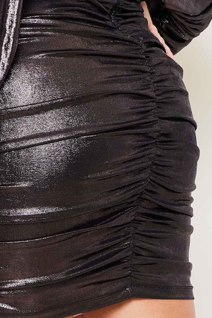 Symphony Dress - Metallic Foil Pleated Plus Size Night Out Mini Dress