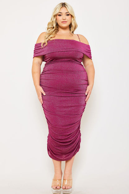 Symphony Dress - Glitter Open Shoulder Plus Size Night Out Midi Dress