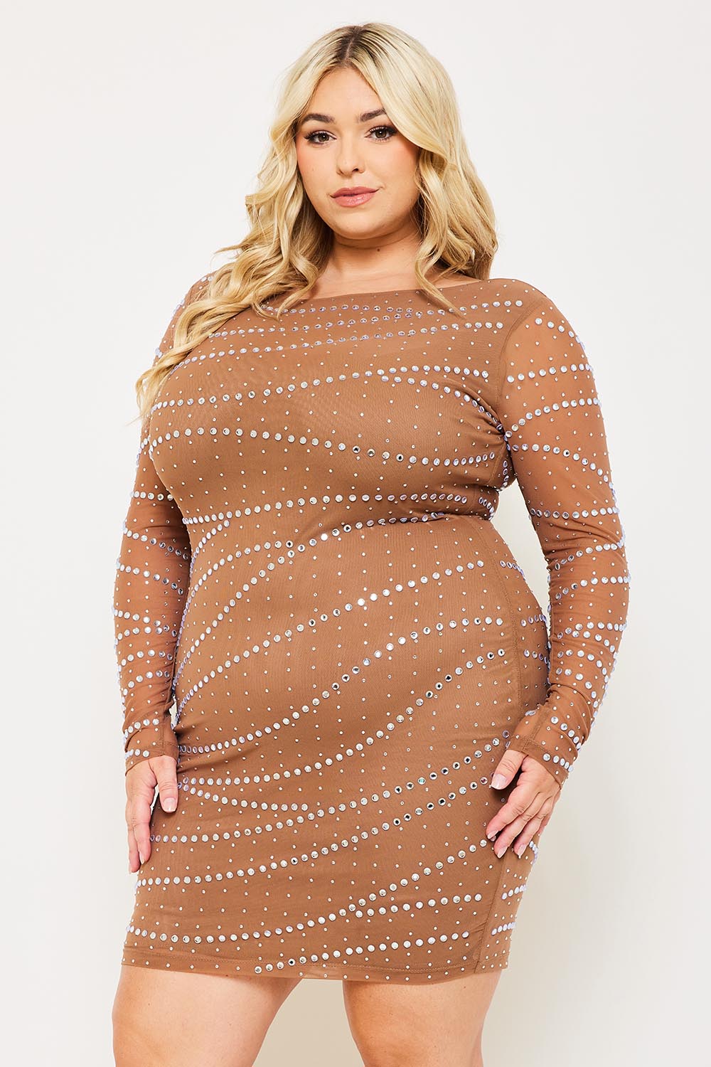 Symphony Dress - Multi Size Rhinestone Mesh Plus Size Night Out Mini Dress