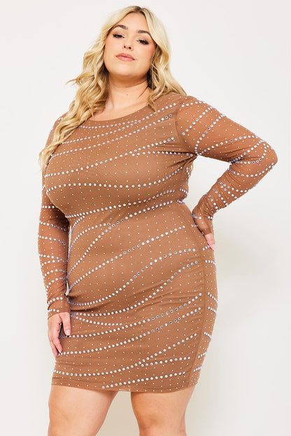 Symphony Dress - Multi Size Rhinestone Mesh Plus Size Night Out Mini Dress