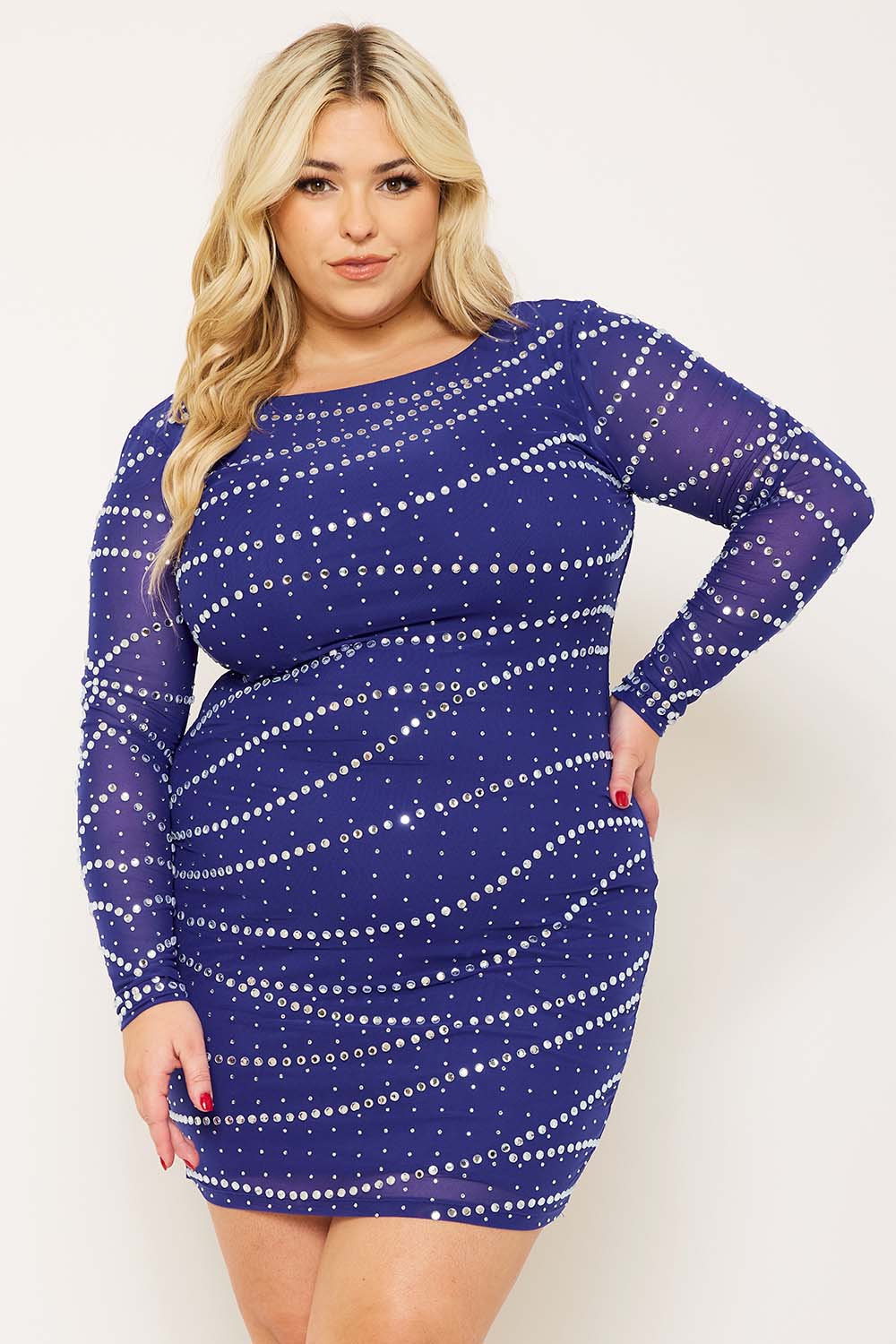 Symphony Dress - Multi Size Rhinestone Mesh Plus Size Night Out Mini Dress