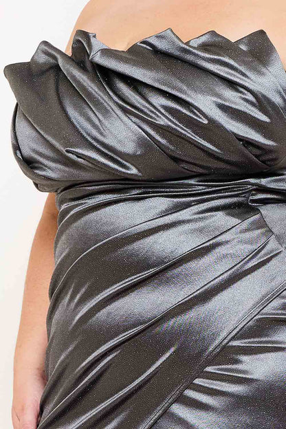 Symphony Dress - Glittered Satin Pleated Plus Size Maxi Dress