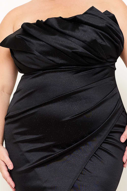 Symphony Dress - Glittered Satin Pleated Plus Size Maxi Dress