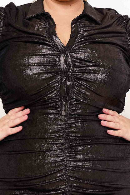 Symphony Dress - Slinky Foil Shirt Plus Size Night Out Mini Dress