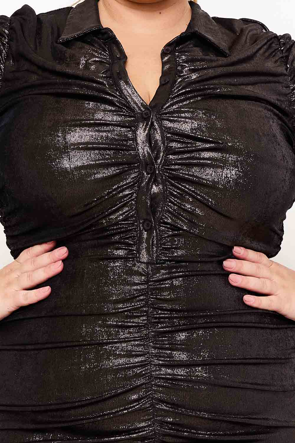 Symphony Dress - Slinky Foil Shirt Plus Size Night Out Mini Dress