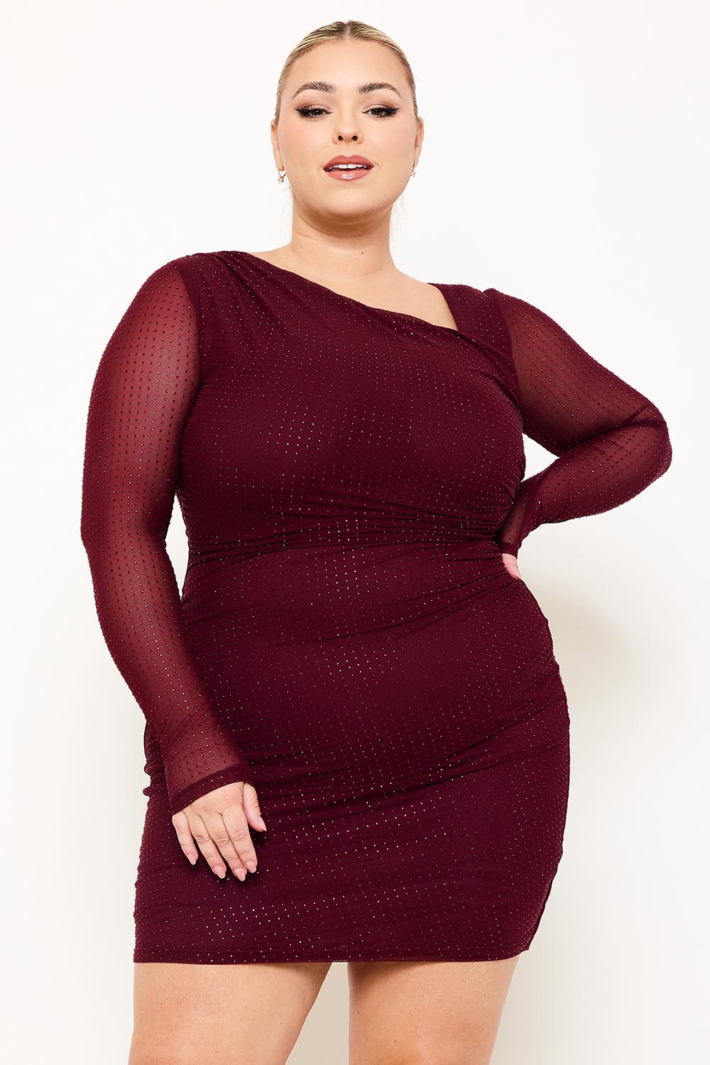 Symphony Dress - Rhinestone On Power Mesh Plus Size Night Out Mini Dress