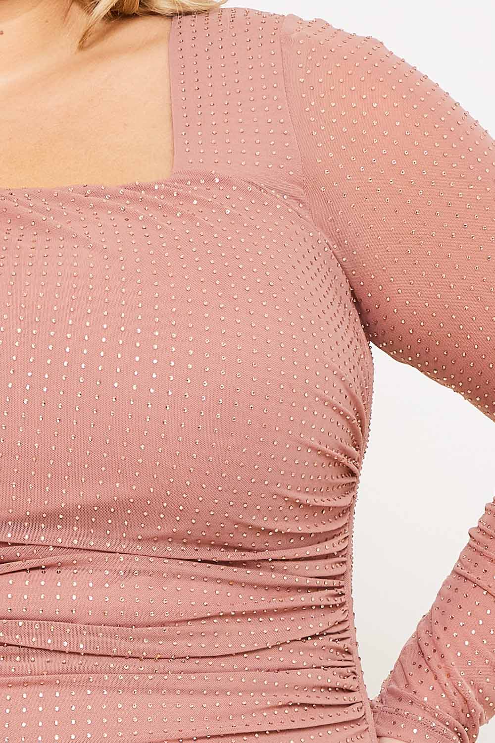 Symphony Dress - Rhinestone On Power Mesh Plus Size Night Out Mini Dress