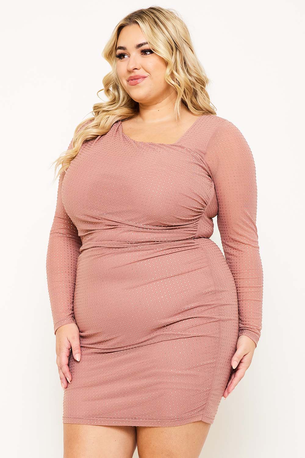 Symphony Dress - Rhinestone On Power Mesh Plus Size Night Out Mini Dress