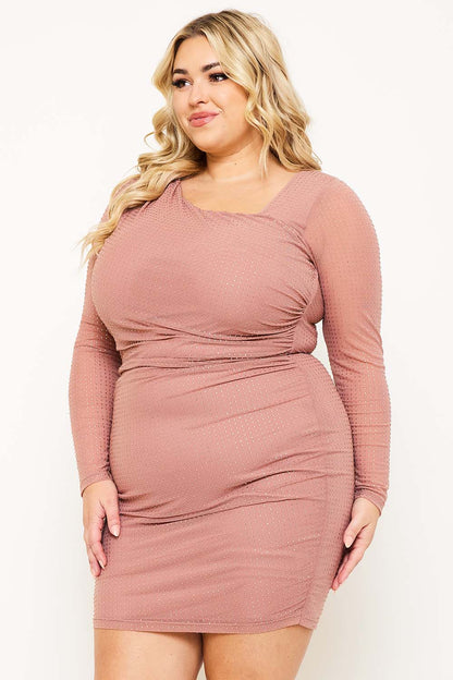 Symphony Dress - Rhinestone On Power Mesh Plus Size Night Out Mini Dress