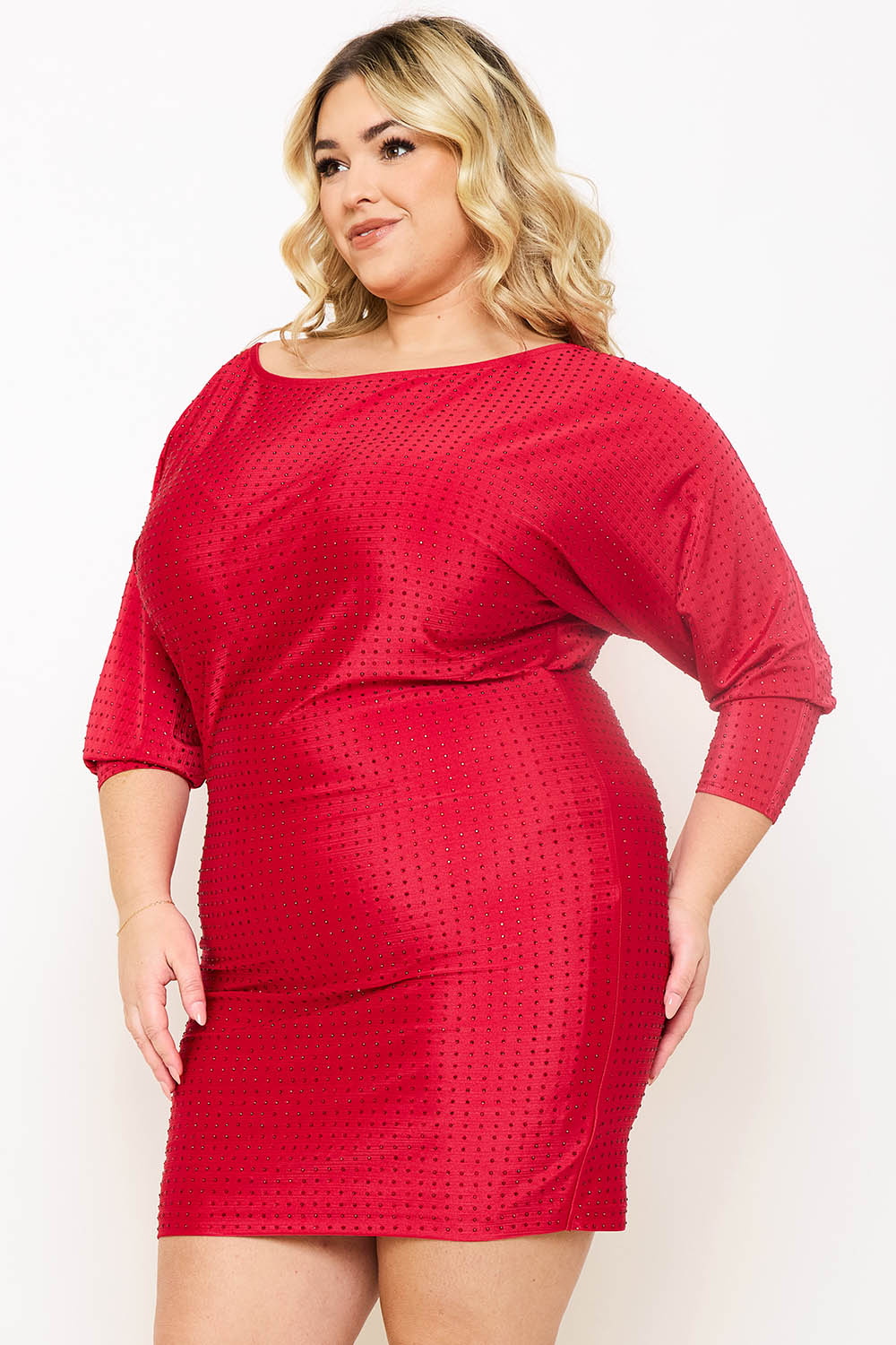 Symphony Dress - Shakira Rib With Rhinestone Plus Size Night Out Mini Dress