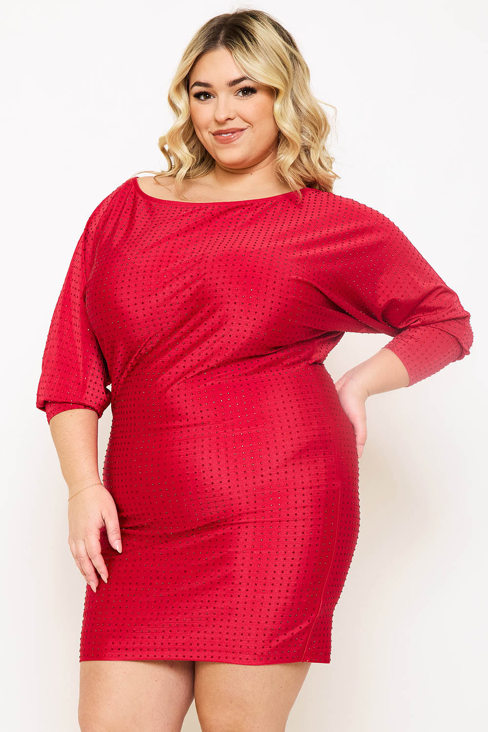 Symphony Dress - Shakira Rib With Rhinestone Plus Size Night Out Mini Dress