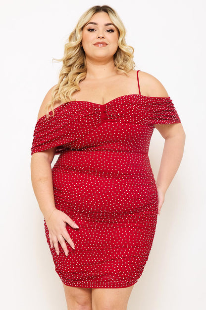 Symphony Dress - Rhinestone On Power Mesh Plus Size Night Out Mini Dress