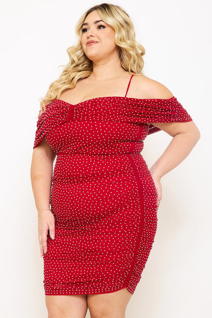 Symphony Dress - Rhinestone On Power Mesh Plus Size Night Out Mini Dress