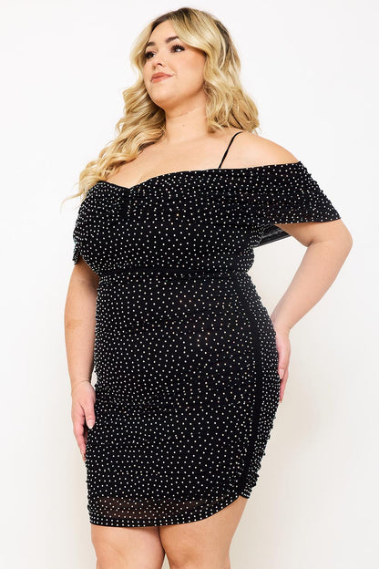 Symphony Dress - Rhinestone On Power Mesh Plus Size Night Out Mini Dress