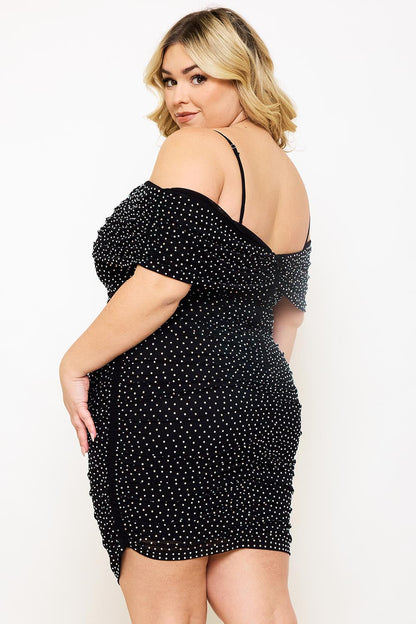 Symphony Dress - Rhinestone On Power Mesh Plus Size Night Out Mini Dress