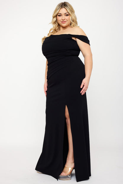 Symphony Dress - Off The Shoulder Pleated Plus Size Maxi Dress